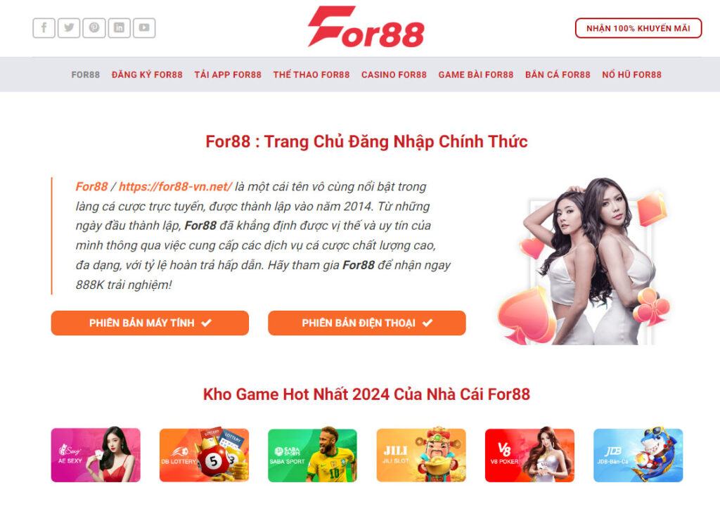 Trang chủ chính thức nhà cái For88